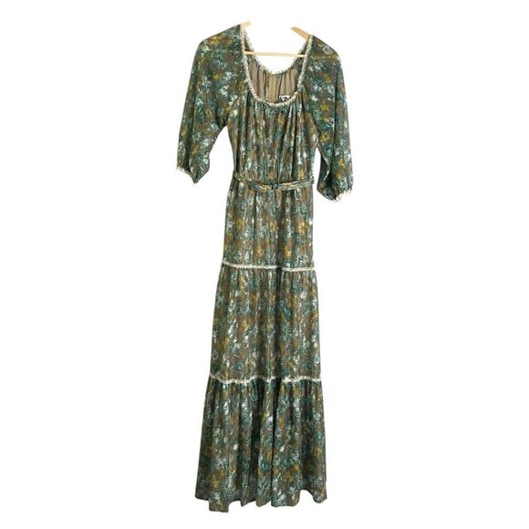 Vintage Kati for Laura Phillips 1970s Maxi Dress Green Blue Floral 12 - Picture 1 of 13